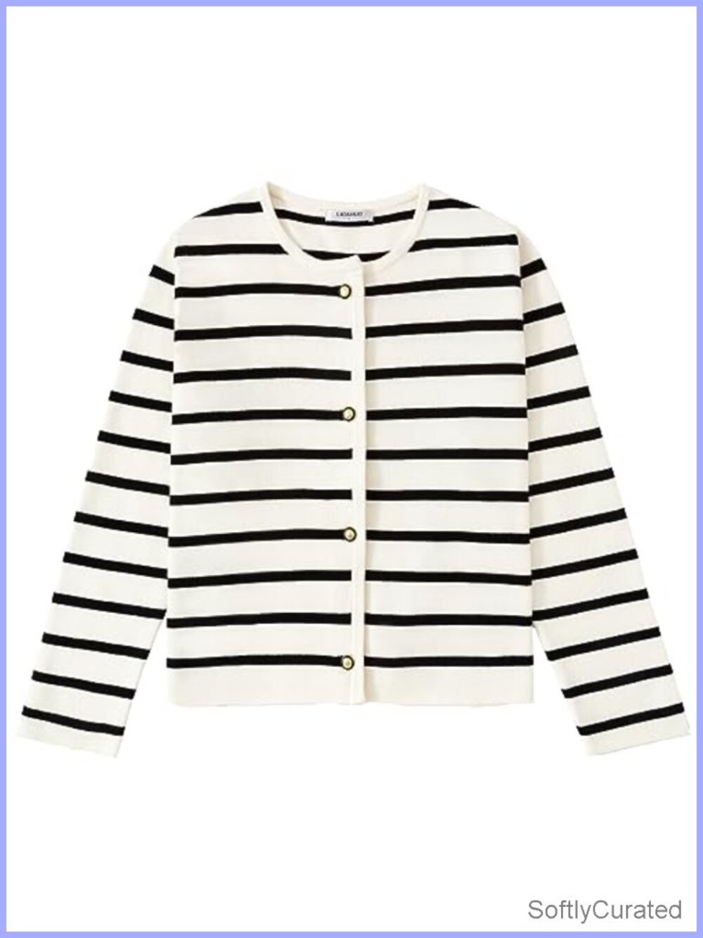 Women's Striped Cardigan Sweater Long Sleeve Button Down Crewneck Knit